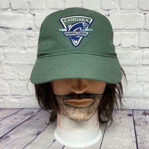 LANGARA Fishing Lodge Hat Cap Strap Back Green Long Bill Embroidered Polyester